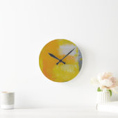 灰色の黄色の白い抽象芸術アト絵画ール ラウンド壁時計 (ホーム)