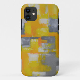 灰色の黄色の白い抽象芸術アト絵画ール iPhone 11 ケース