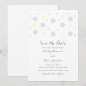 灰色の黄色の紙吹雪日付の保存招待状 セーブザデート (正面/裏面)
