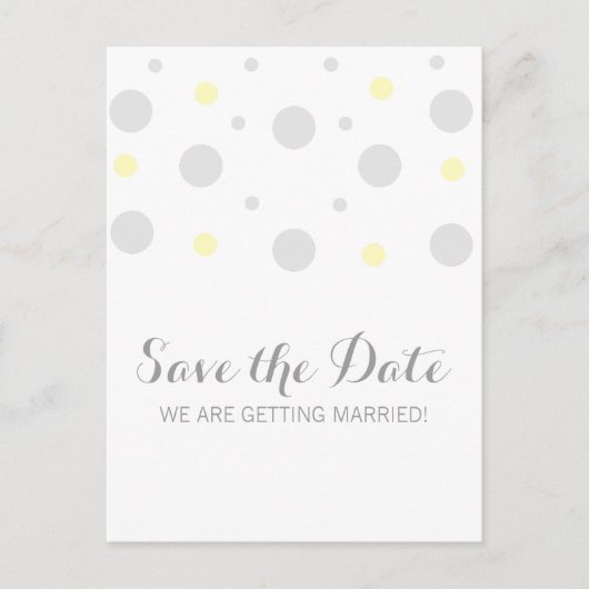 灰色の黄色の紙吹雪日付はがきを保存 案内ポストカード (正面)