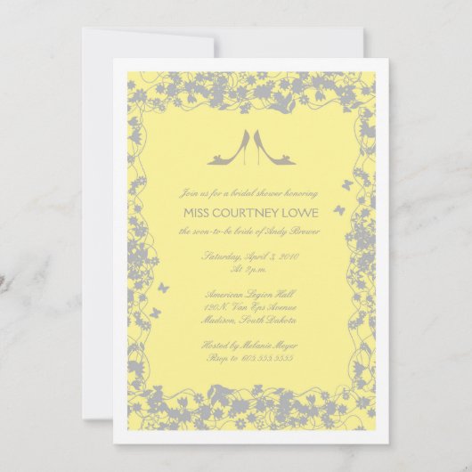灰色の黄色はブライダルシャワーの招待状をかかとで蹴ります 招待状 (正面)