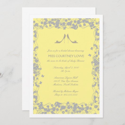灰色の黄色はブライダルシャワーの招待状をかかとで蹴ります 招待状 (正面/裏面)