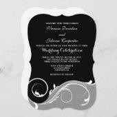 灰色の黒いスワールブラケットウェディング招待状 招待状 (正面/裏面)