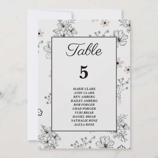 灰色の黒いレトロの花模様の座席表 招待状 (正面)