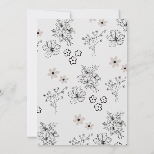 灰色の黒いレトロの花模様の座席表 招待状 (裏面)