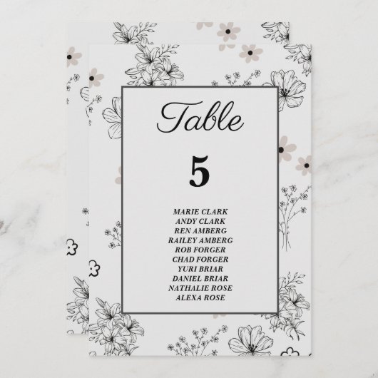 灰色の黒いレトロの花模様の座席表 招待状 (正面/裏面)