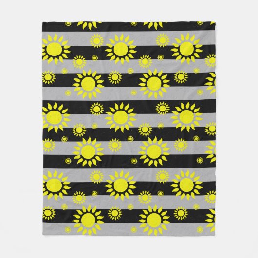 灰色の黒い抽象芸術の太陽のストライプ図形 フリースブランケット (正面)