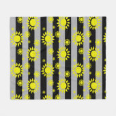 灰色の黒い抽象芸術の太陽のストライプ図形 フリースブランケット (正面(横))