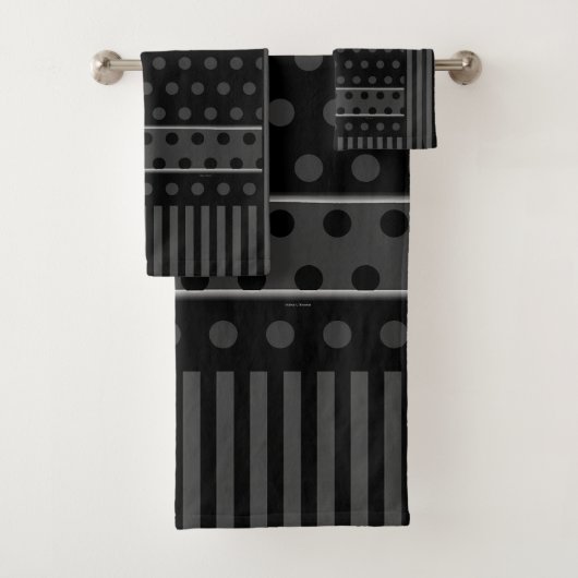 灰色の黒い点とストライプ バスタオルセット (インサイチュ)