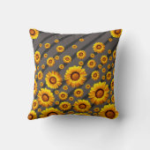 灰色の黒い花に美しい黄色のストライプ花 クッション (裏面)