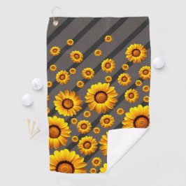 灰色の黒い花に美しい黄色のストライプ花 ゴルフタオル