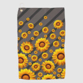 灰色の黒い花に美しい黄色のストライプ花 ゴルフタオル (正面)