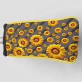 灰色の黒い花に美しい黄色のストライプ花 ゴルフヘッドカバー (正面)