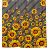 灰色の黒い花に美しい黄色のストライプ花 シャワーカーテン (正面)