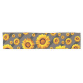 灰色の黒い花に美しい黄色のストライプ花 ショートテーブルランナー (横)