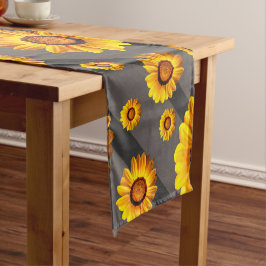 灰色の黒い花に美しい黄色のストライプ花 ショートテーブルランナー