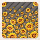 灰色の黒い花に美しい黄色のストライプ花 スクエアペーパーコースター (正面)