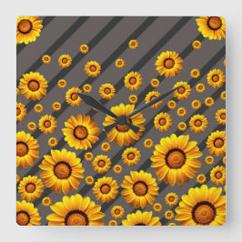 灰色の黒い花に美しい黄色のストライプ花 スクエア壁時計