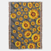 灰色の黒い花に美しい黄色のストライプ花 スローブランケット (正面縦)