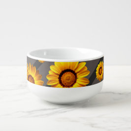 灰色の黒い花に美しい黄色のストライプ花 スープマグ