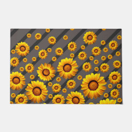 灰色の黒い花に美しい黄色のストライプ花 ドアマット