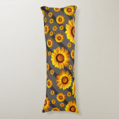 灰色の黒い花に美しい黄色のストライプ花 ボディピロー (正面縦)