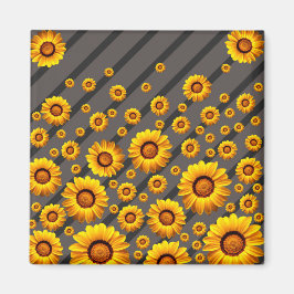 灰色の黒い花に美しい黄色のストライプ花 マグネット