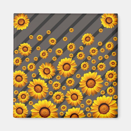 灰色の黒い花に美しい黄色のストライプ花 マグネット (正面)