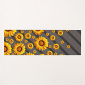 灰色の黒い花に美しい黄色のストライプ花 ヨガマット (正面(横))