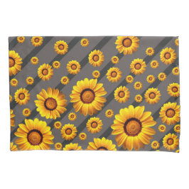 灰色の黒い花に美しい黄色のストライプ花 枕カバー