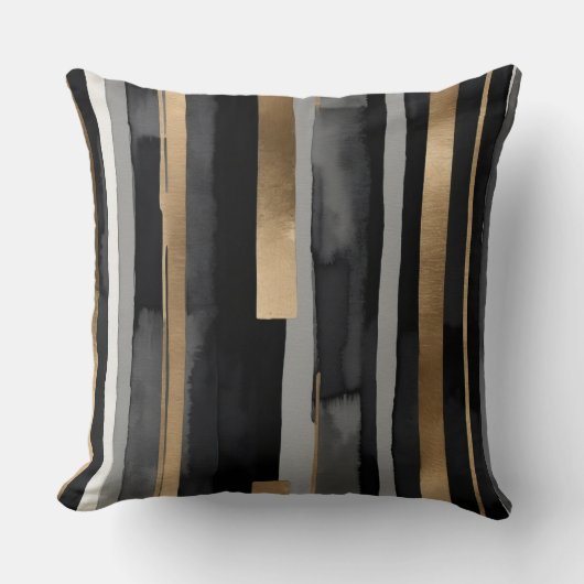 灰色の黒い金ゴールドストライプ クッション (正面)