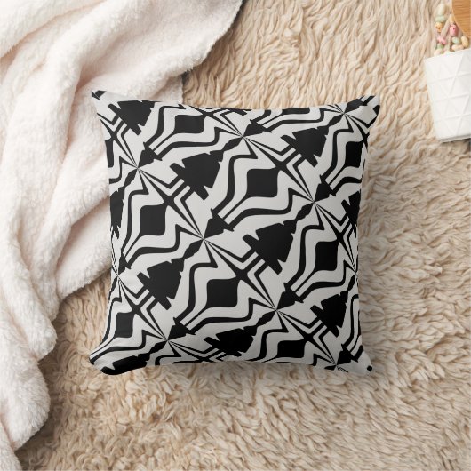 灰色の黒の対角線抽象芸術音波パターン クッション (ブランケット)