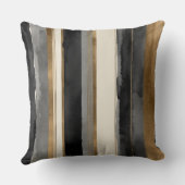 灰色の黒ベージュと金ゴールドストライプ クッション (裏面)
