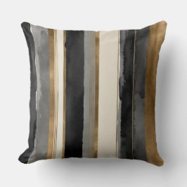 灰色の黒ベージュと金ゴールドストライプ クッション