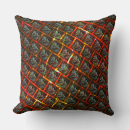 灰色の「枠付き目」、グレーズ、正方形または赤い格子 クッション