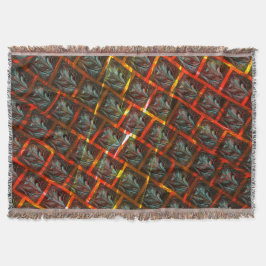 灰色の「枠付き目」、グレーズ、正方形または赤い格子 スローブランケット