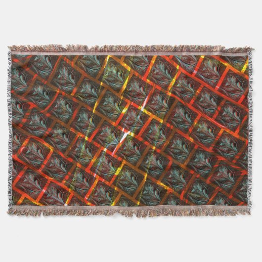 灰色の「枠付き目」、グレーズ、正方形または赤い格子 スローブランケット (正面)