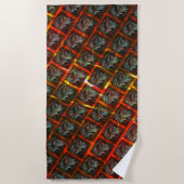 灰色の「枠付き目」、グレーズ、正方形または赤い格子 ビーチタオル (正面)