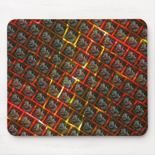 灰色の「枠付き目」、グレーズ、正方形または赤い格子 マウスパッド (正面)