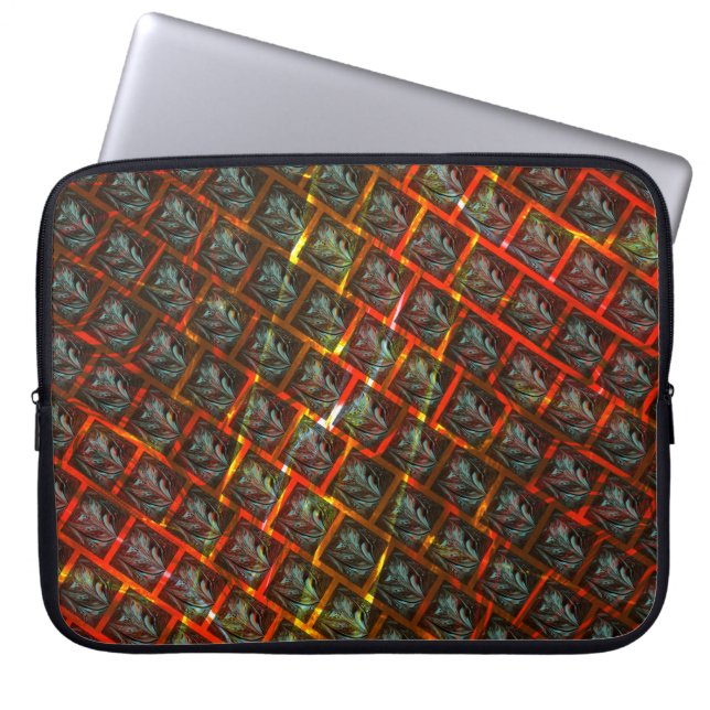 灰色の「枠付き目」、グレーズ、正方形または赤い格子 ラップトップスリーブ (正面)