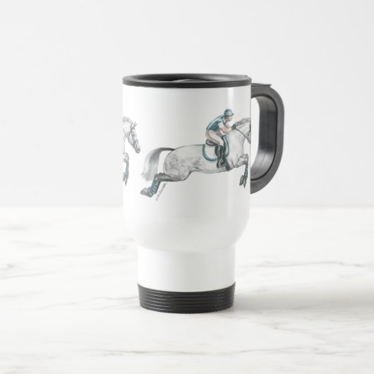 灰色のEventingの馬の跳躍をまだらにして下さい トラベルマグ (正面右)