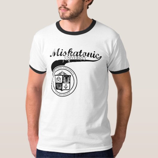 灰色のMiskatonic大学黒 Tシャツ (正面)