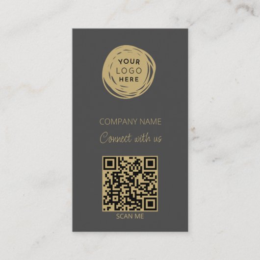 灰色のQRコードのビジネスロゴモダン 名刺 (正面)
