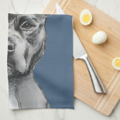 灰色のStalkyピット・ブル犬のスケッチ キッチンタオル (四つ折り)