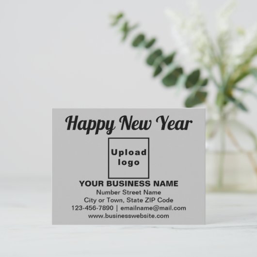 灰色はがき上の年末年始の挨拶 ポストカード (スタンド正面)