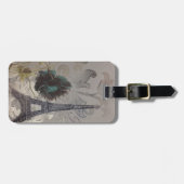 灰色はヴィンテージのパリモダンなエッフェル塔渦巻きます ラゲッジタグ (正面横)