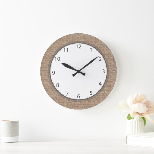 灰色は素朴な国のバーラップに番号を付けます ラージ壁時計 (ホーム)