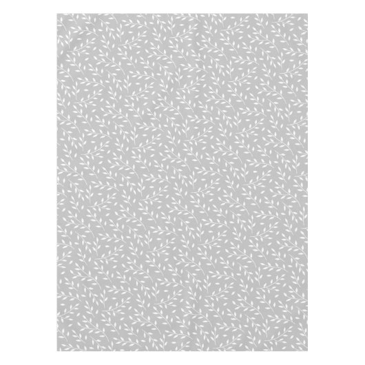 灰色または任意の色の白い葉の枝パターン テーブルクロス (正面)