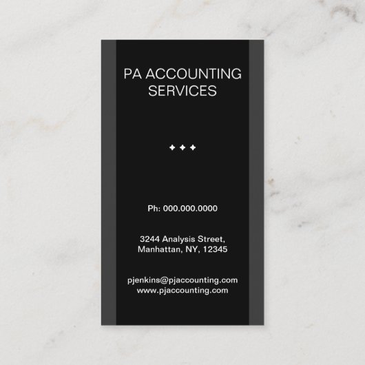 灰色または灰色のピンストライプのスーツ垂直の会計士 名刺 (裏面)