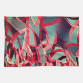 灰色または青の霧雨の多いイメージの上に赤い縞が流れる キッチンタオル (横)